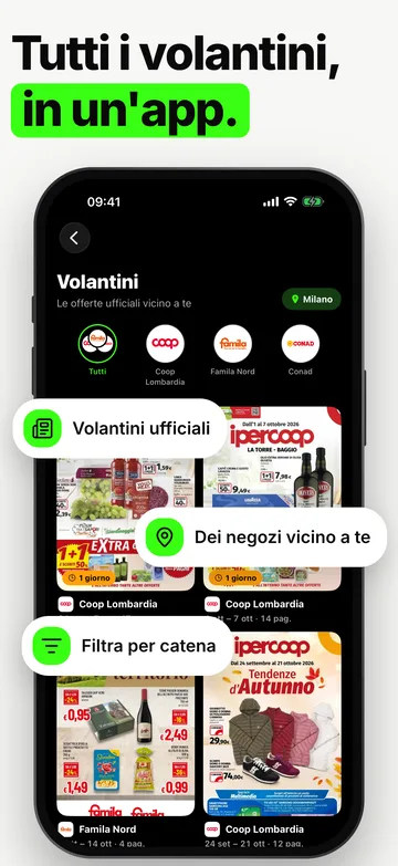 Prisy official supermarket flyers from nearby stores, filterable by chain